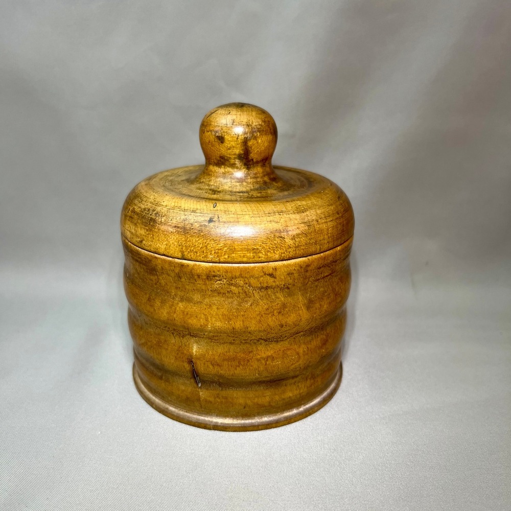 Unbranded Wooden Beehive Canister Jar Brown Good Hand Turned Ribbed Storage